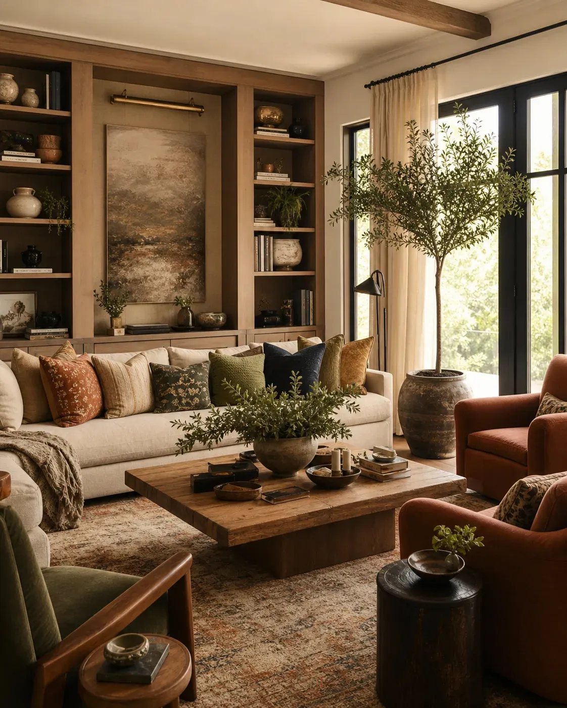 Warm layered living room interior